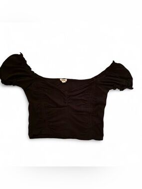 Garage Black Ruched Puff Sleeve Crop Top